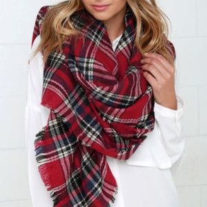Plaid Blanket Scarf Red Plaid New